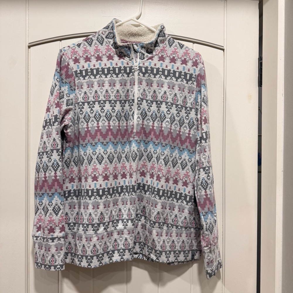 Free Country Sherpa-Lined Fair Isle Half-Zip Pullover - Cream, Light Blue, Pink